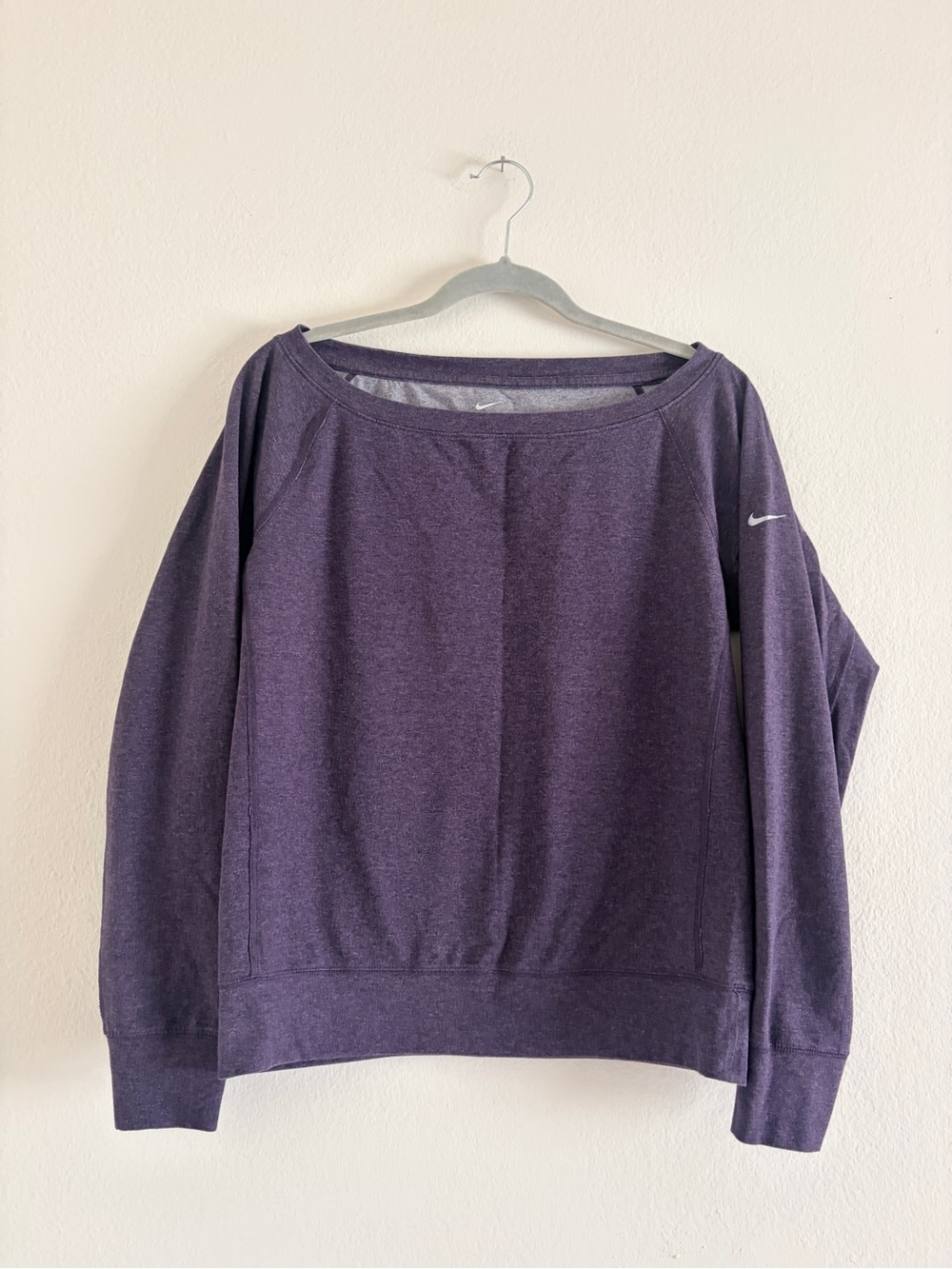 Nike Women's Purple Boatneck Off-Shoulder Sweatshirt